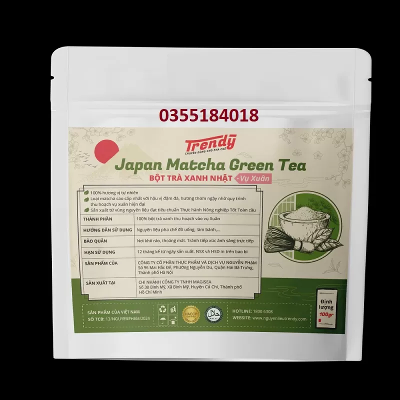 Bột matcha nguyên chất Vụ Xuân Trendy gói 100g