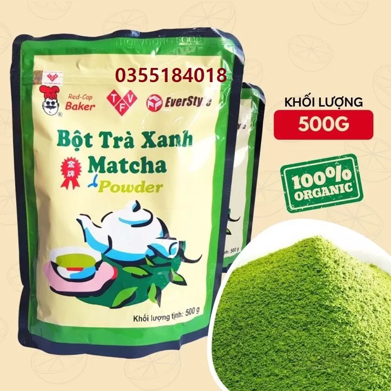 Bột macha trà xanh mũ đỏ nguyên chất gói 500g