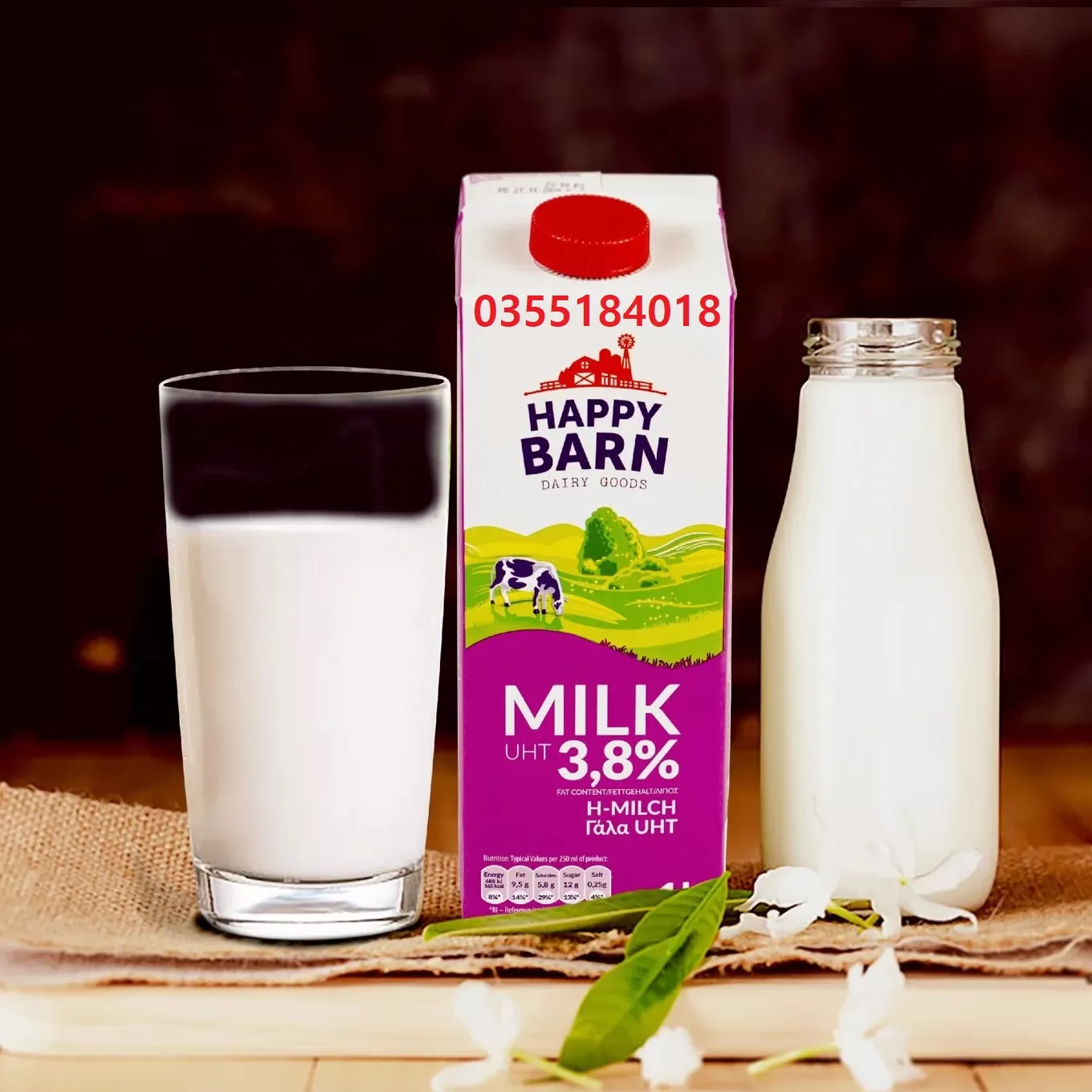 Sữa tươi không đường Happy Barn chai 1L