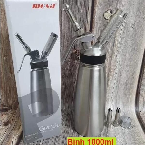 Bình xịt kem Mosa 1000ml Vỏ Inox cao cấp