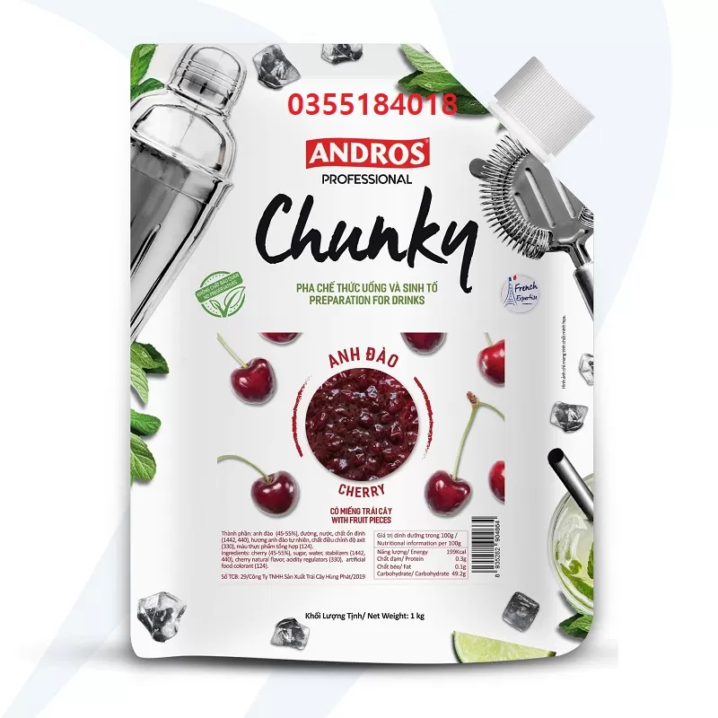 Mứt Anh đào Chunky Andros gói 1kg