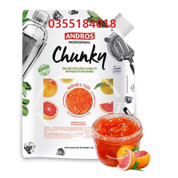 Mứt Bưởi đỏ & Yuzu Chunky Andros gói 1kg