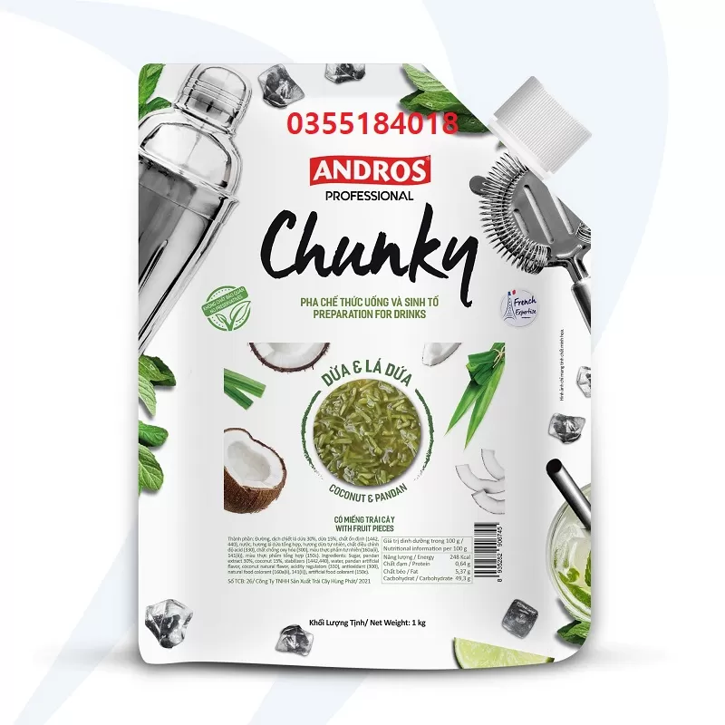 Mứt Dừa & Lá dứa Chunky Andros gói 1kg