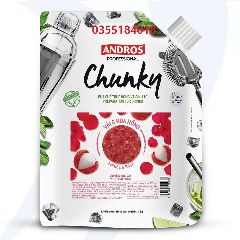Mứt Vải & Hoa hồng Chunky Andros gói 1kg