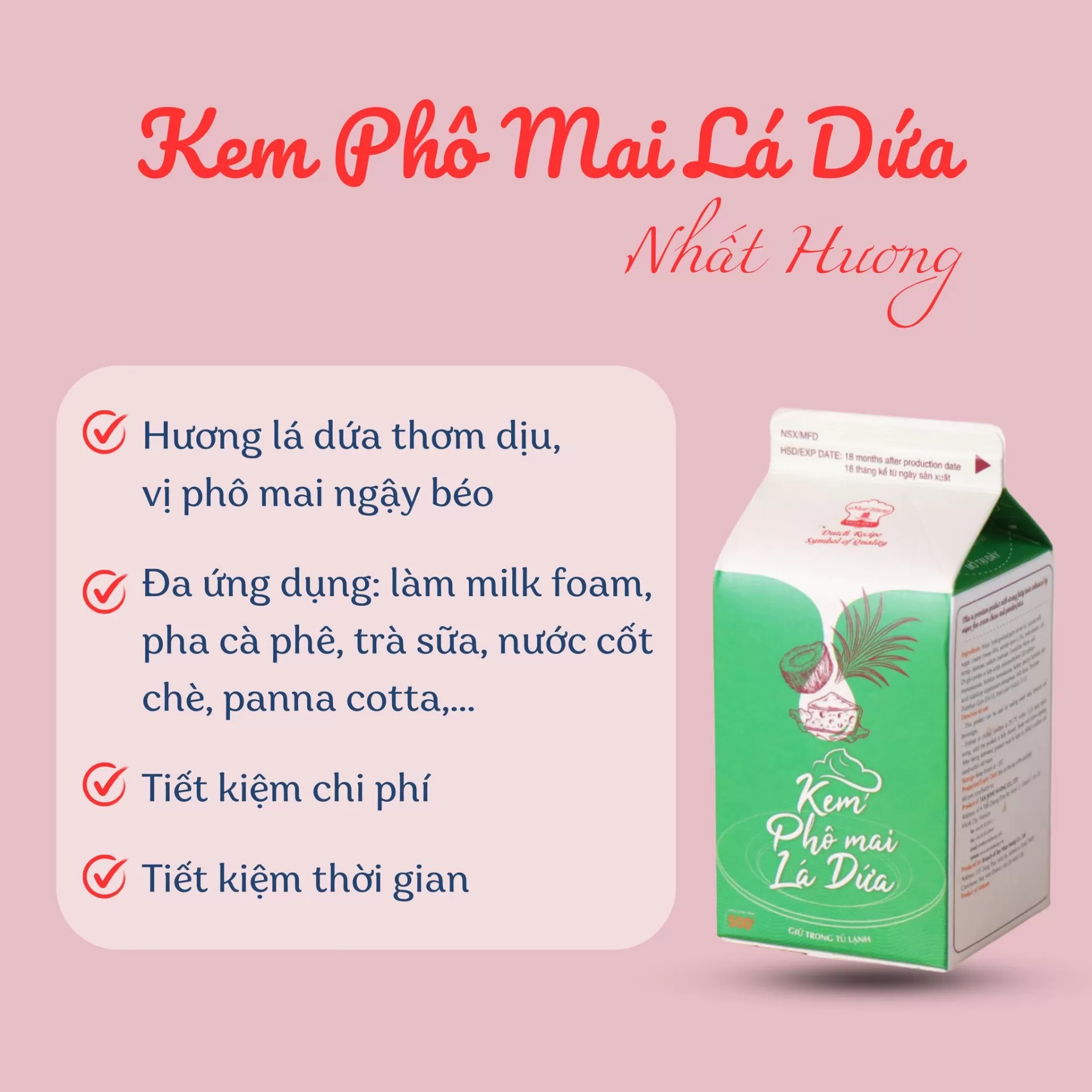 Kem phô mai lá dứa Nhất Hương 500g