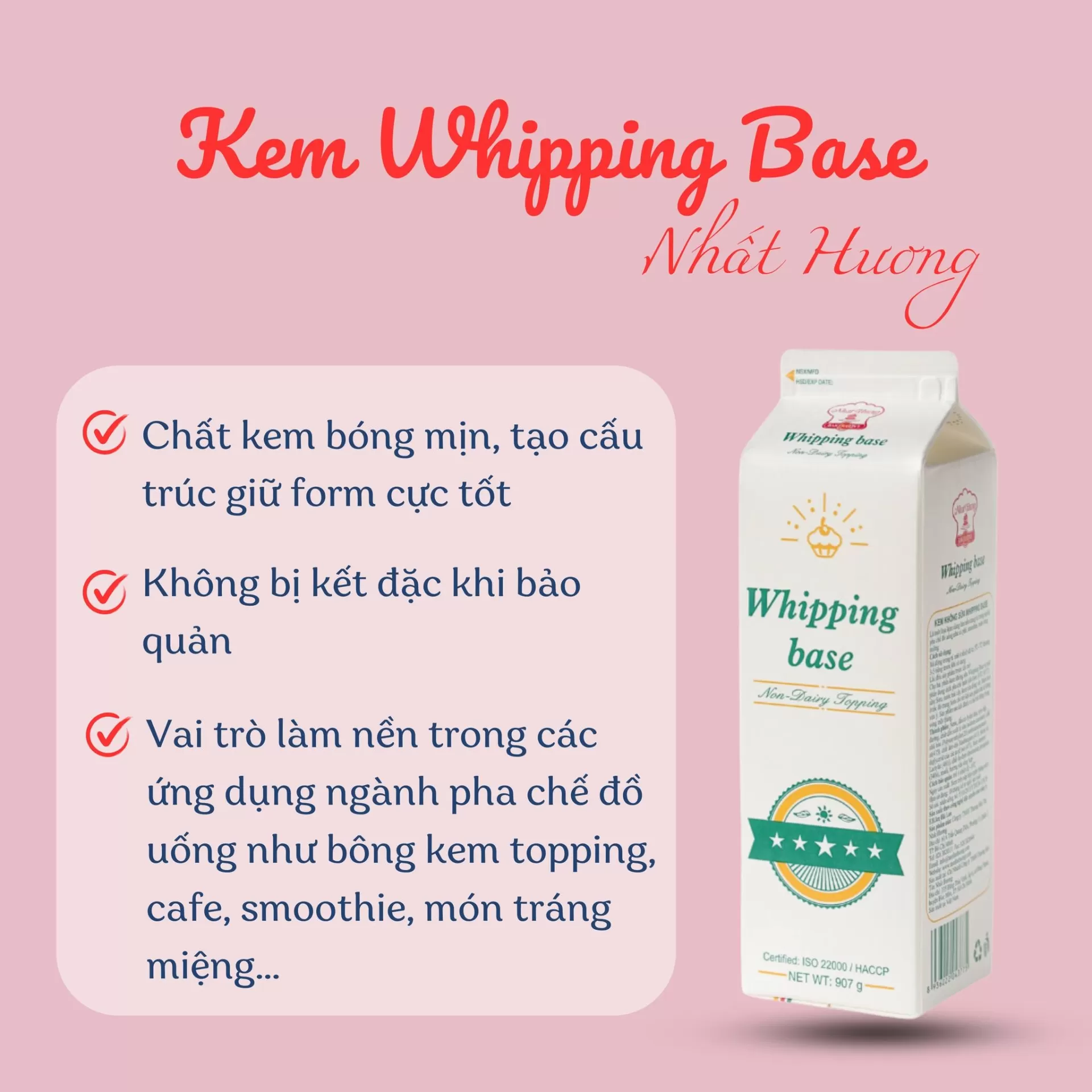 Kem Whipping Base Nhất Hương 907g