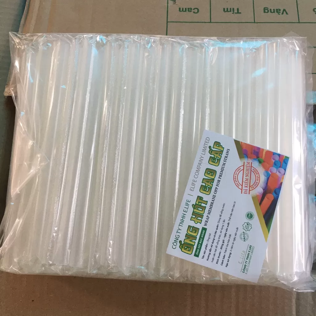 Ống hút trà tranh trắng trong phi 8 có màng bọc gói 420g