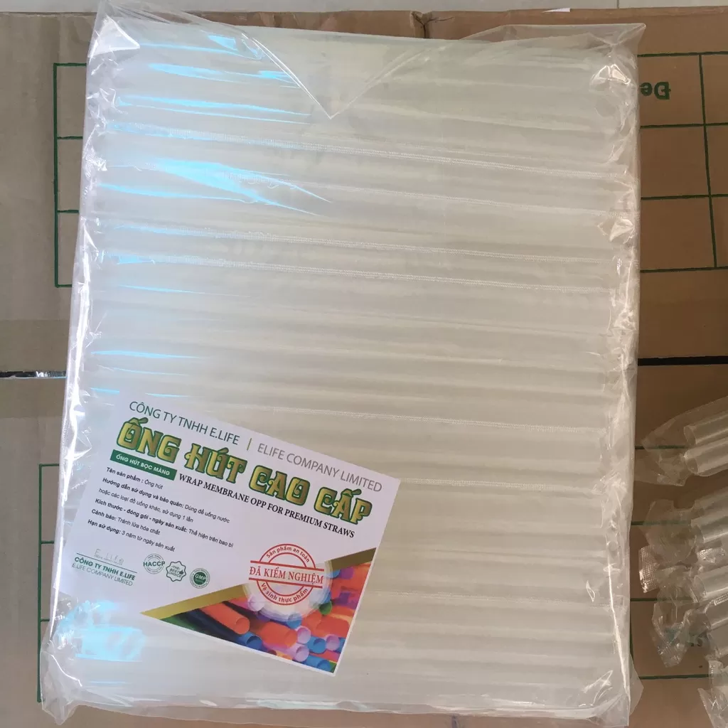 Ống hút trà sữa trắng trong có màng bọc Phi 12 gói 420g