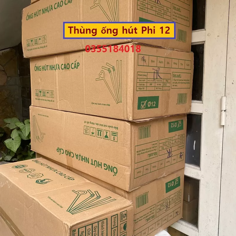 Thùng ống hút phi 12 có màng bọc Thùng 5kg 10 gói
