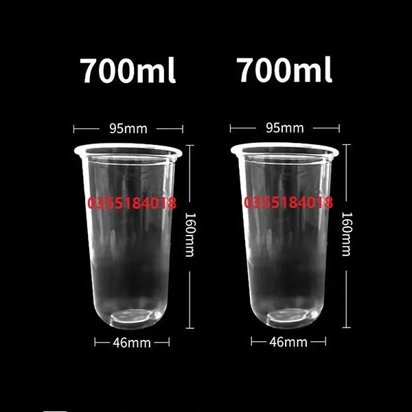 Cốc ly trà đáy bầu 700ml phi 95 nhựa PP dây 50 cái